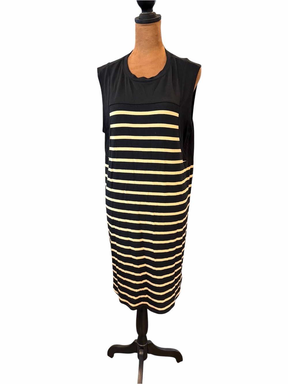 Maurice’s Womens Black Beige Stripe Sleeveless Knit Stretchy‎ Dress Medium NEW